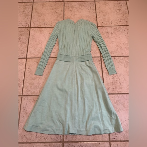 VINTAGE 70s Ciao Knit Sweater Maxi Dress Pastel Mint Green Size 4 - Picture 2 of 6
